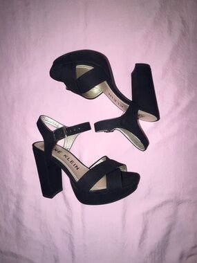 Y2K Black Suede Ankle Strap Platform Heels